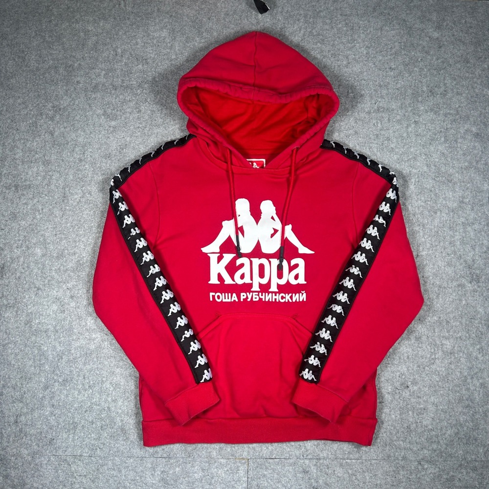 Kappa Hoodie Mens Medium Red Gosha Rubchinskiy Logo Tape‎ Pullover Sweatshirt